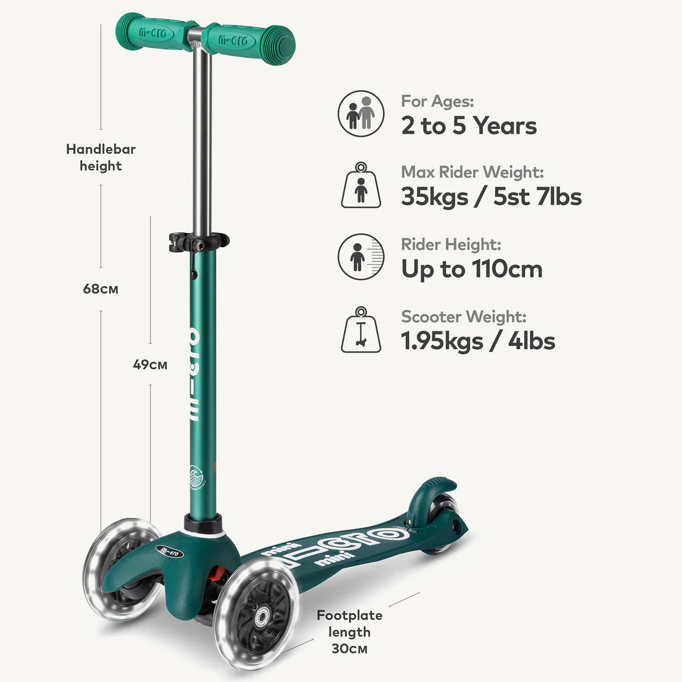 ♻️ Micro Scooters ECO Mini Micro Scooter Deluxe LED - Green