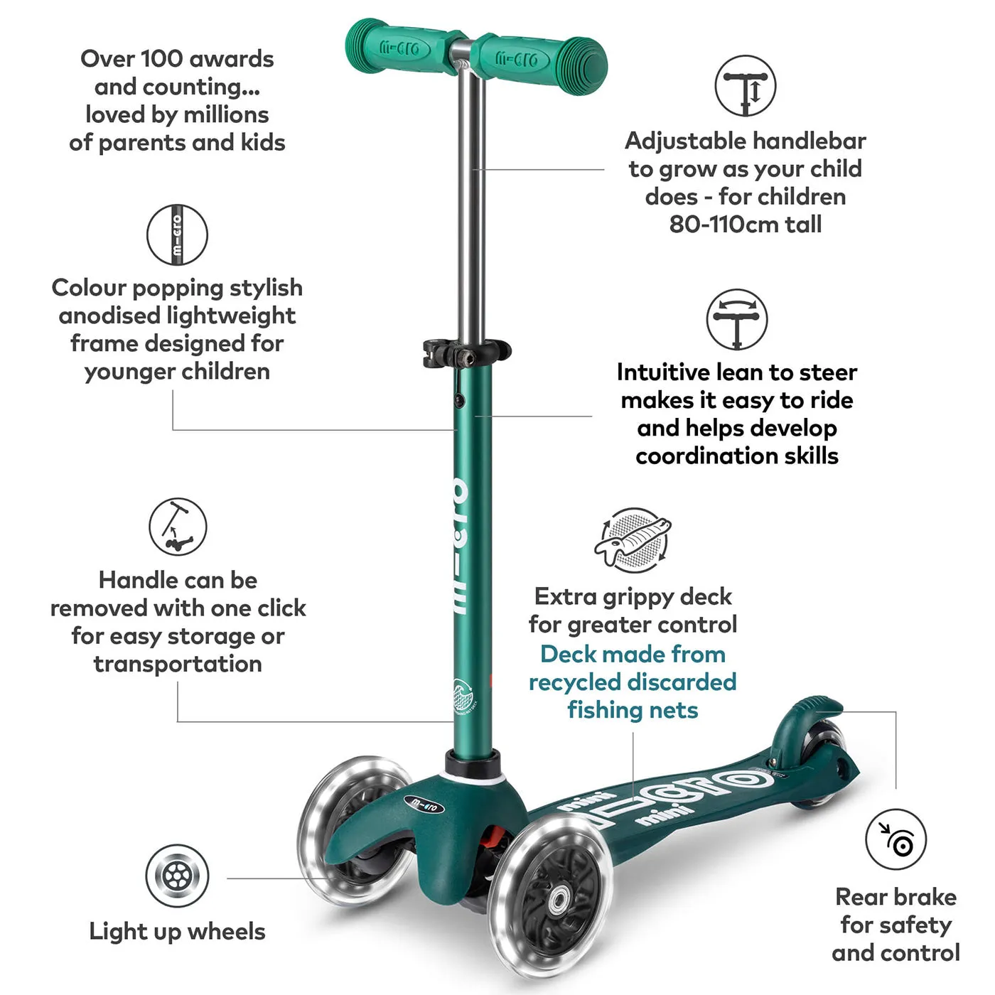 ♻️ Micro Scooters ECO Mini Micro Scooter Deluxe LED - Green