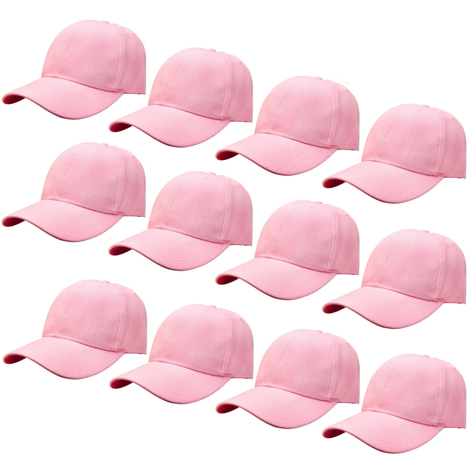 12-Pack Baseball Dad Cap Velcro Strap Adjustable Size - Pink