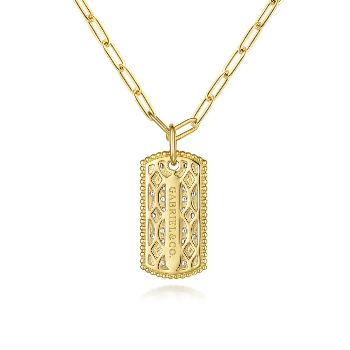 14K Yellow Gold 18" Diamond Pave' Dog Tag Hollow Chain Necklace - NK6842-18Y45JJ