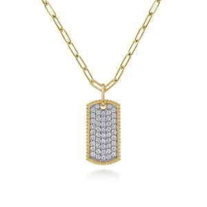 14K Yellow Gold 18" Diamond Pave' Dog Tag Hollow Chain Necklace - NK6842-18Y45JJ