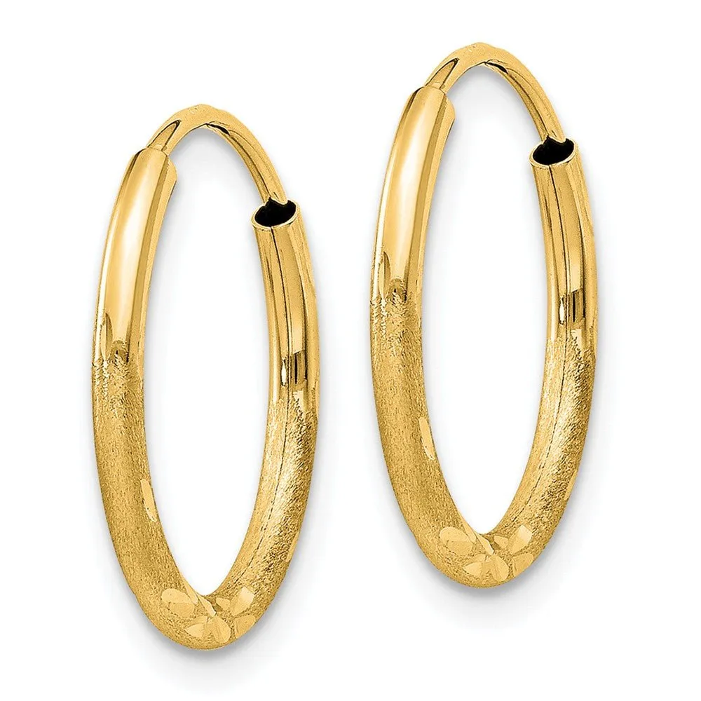 1.5mm x 17mm 14k Yellow Gold Satin Diamond-Cut Endless Hoop Earrings