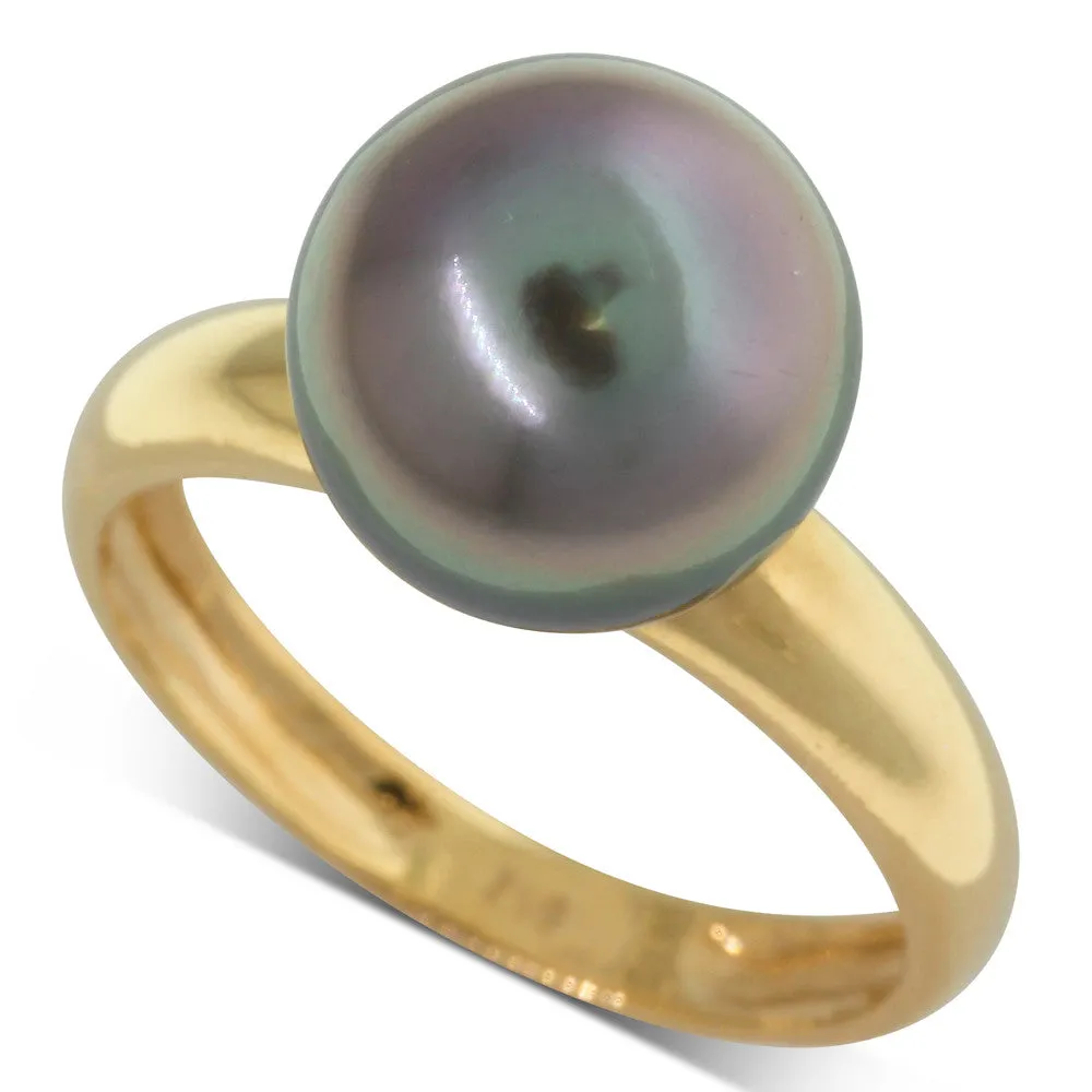 18ct Yellow Gold Tahitian Black Pearl Ring