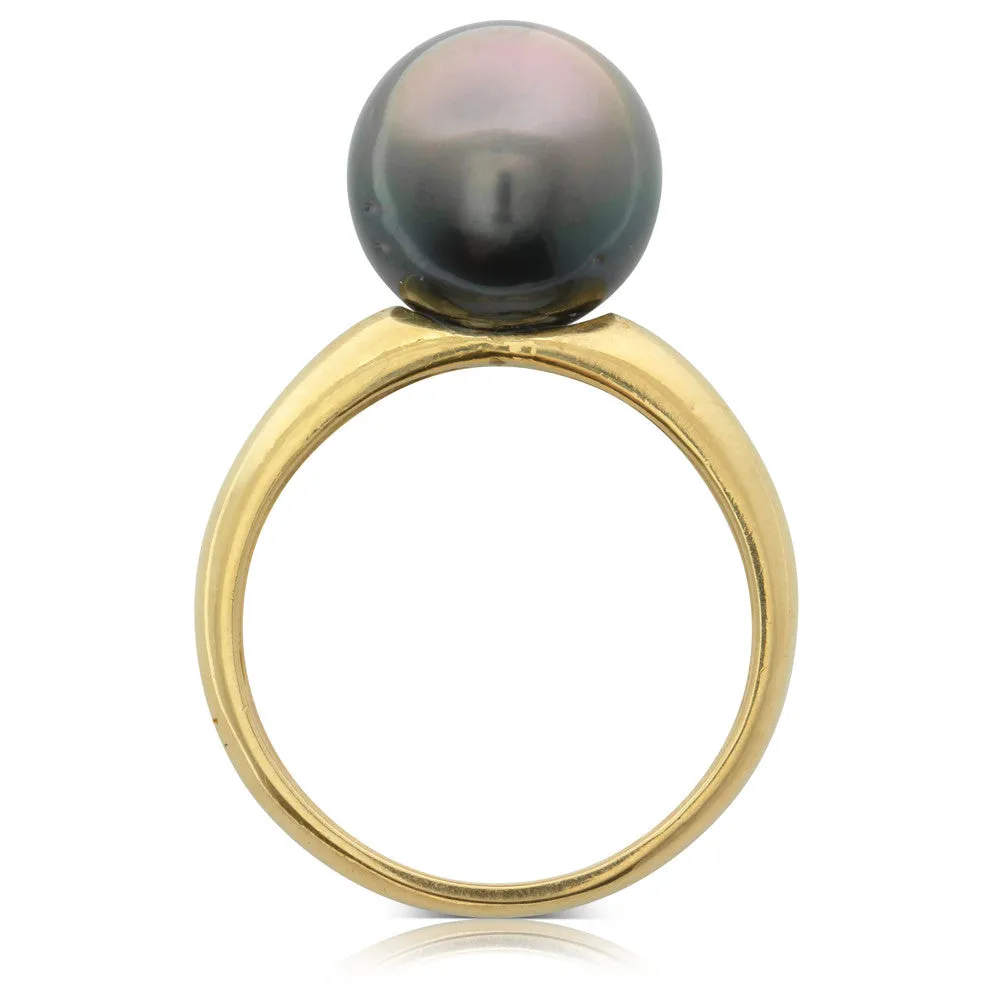 18ct Yellow Gold Tahitian Black Pearl Ring