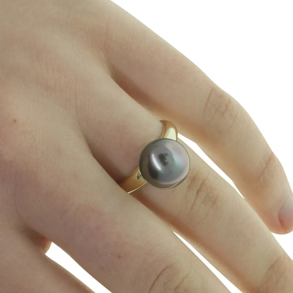 18ct Yellow Gold Tahitian Black Pearl Ring