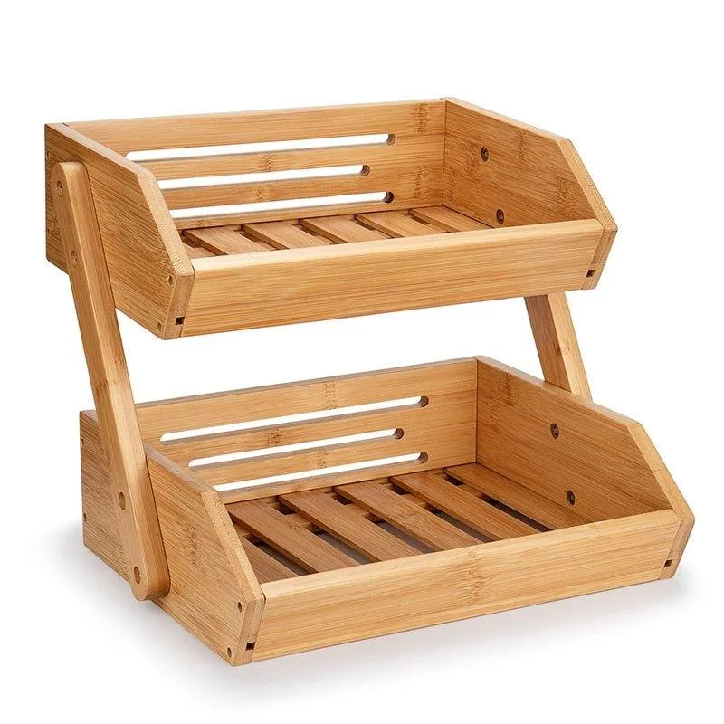 2-Tier Bamboo Kitchen Storage Basket