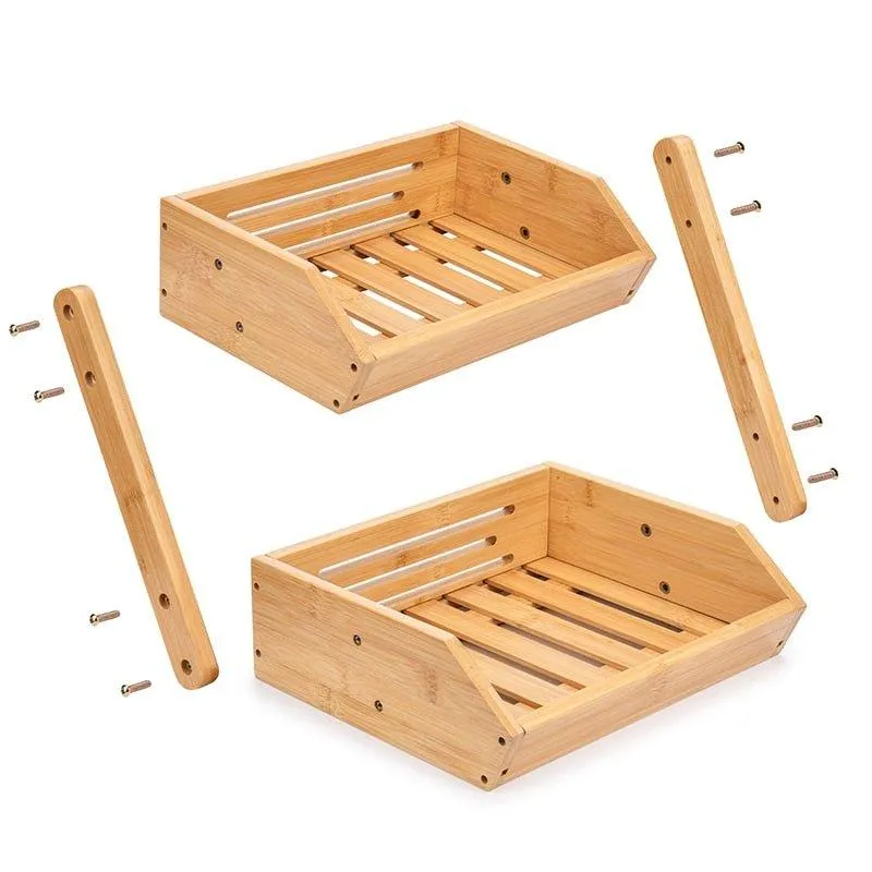 2-Tier Bamboo Kitchen Storage Basket