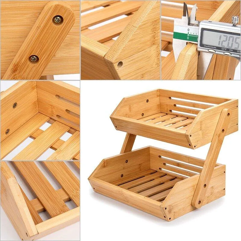 2-Tier Bamboo Kitchen Storage Basket