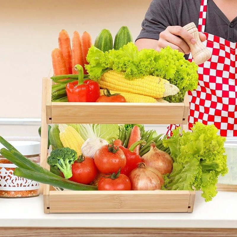 2-Tier Bamboo Kitchen Storage Basket