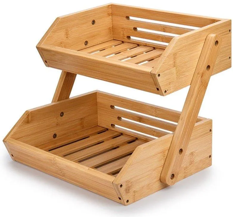 2-Tier Bamboo Kitchen Storage Basket