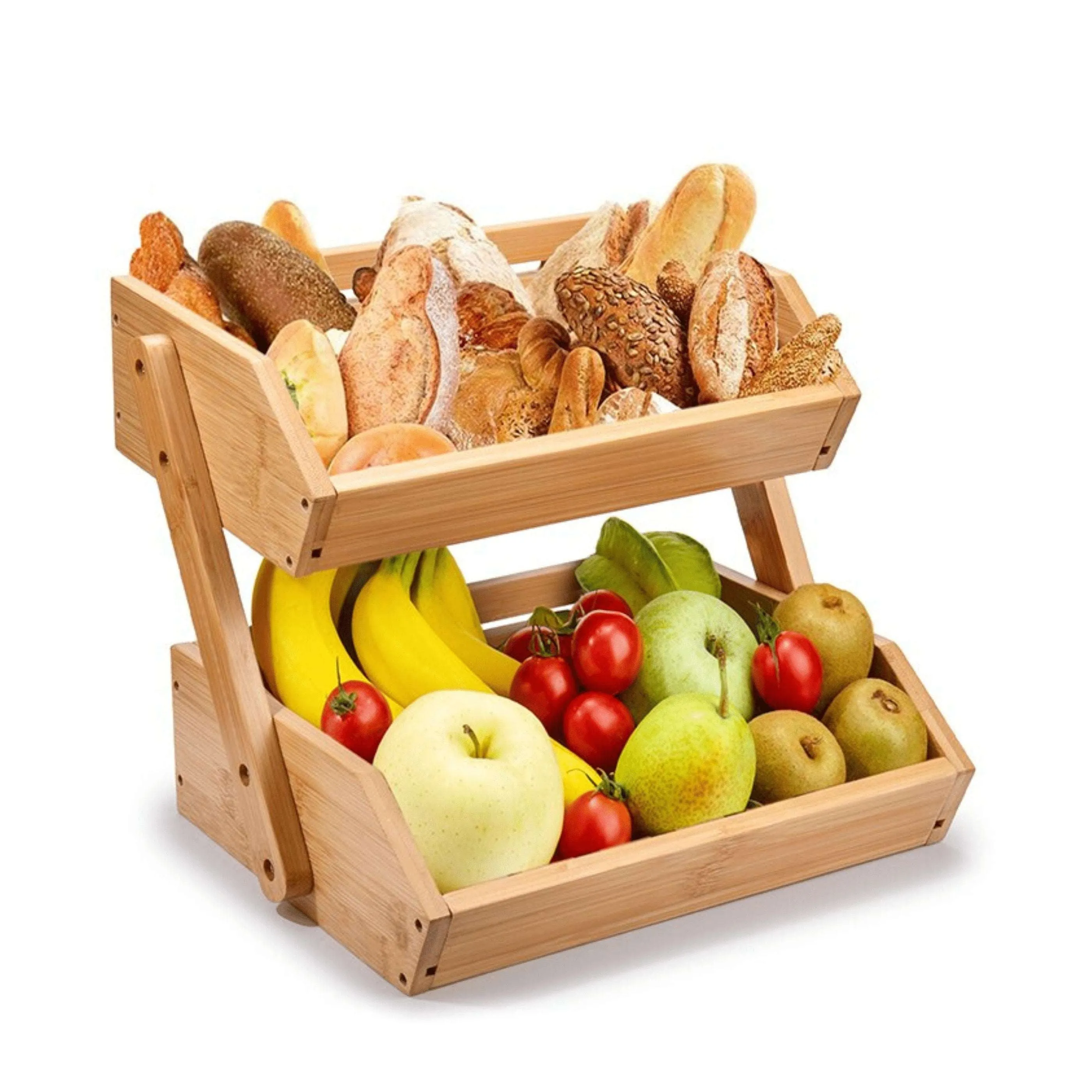 2-Tier Bamboo Kitchen Storage Basket