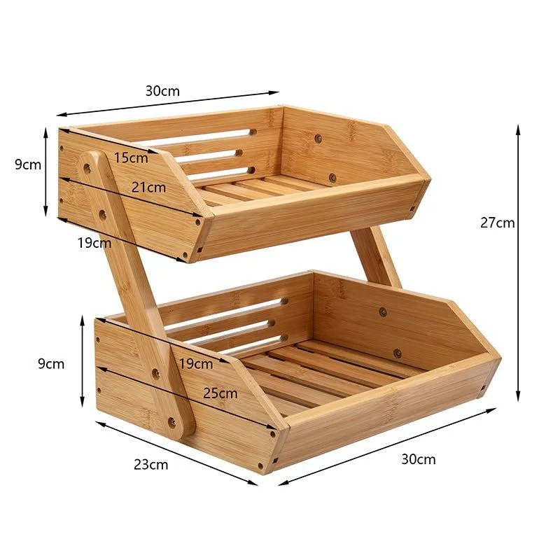 2-Tier Bamboo Kitchen Storage Basket