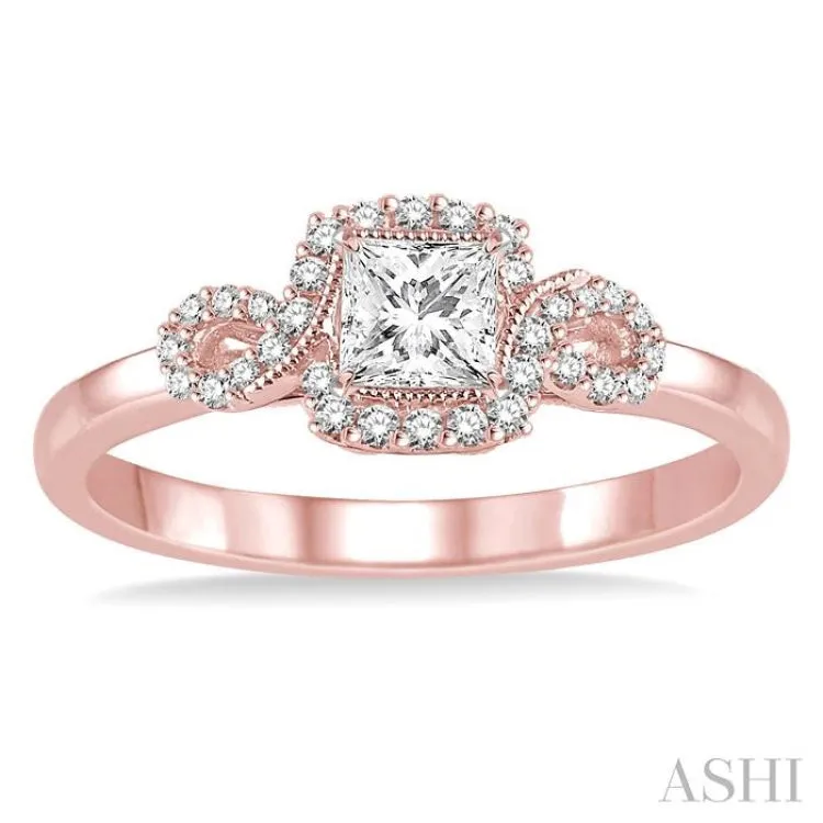 3/8 Ctw Diamond Engagement Ring with 1/5 Ct Princess Cut Center Stone in 14K Rose Gold