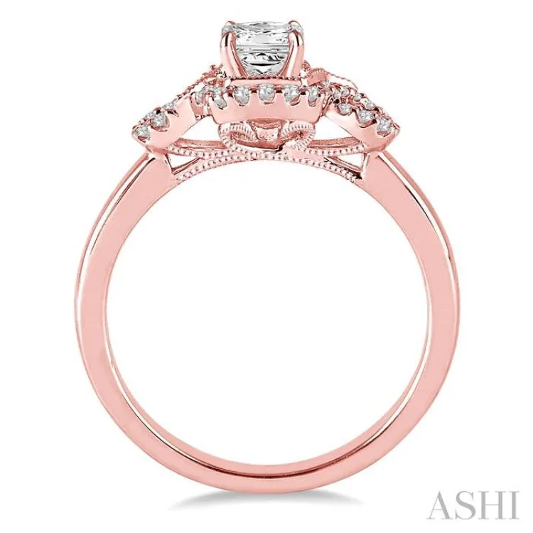 3/8 Ctw Diamond Engagement Ring with 1/5 Ct Princess Cut Center Stone in 14K Rose Gold