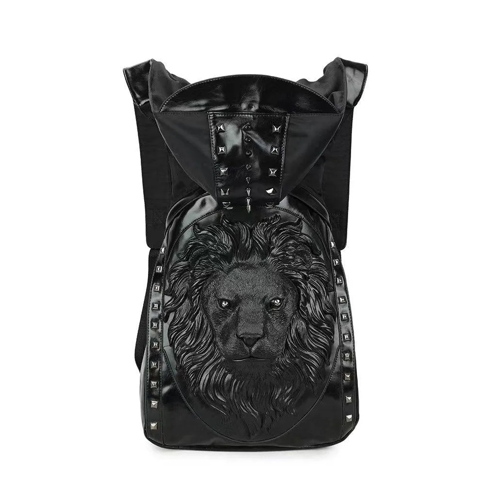 3D Backpack Mens Studded Lion King Hooded Backpack