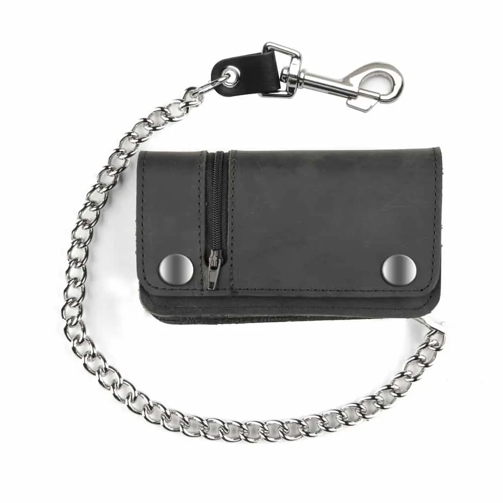 6" Side Zipper Leather Wallet w/ Chain