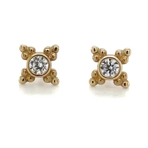 9ct Yellow Gold Cz & Bubble Design Stud Earrings