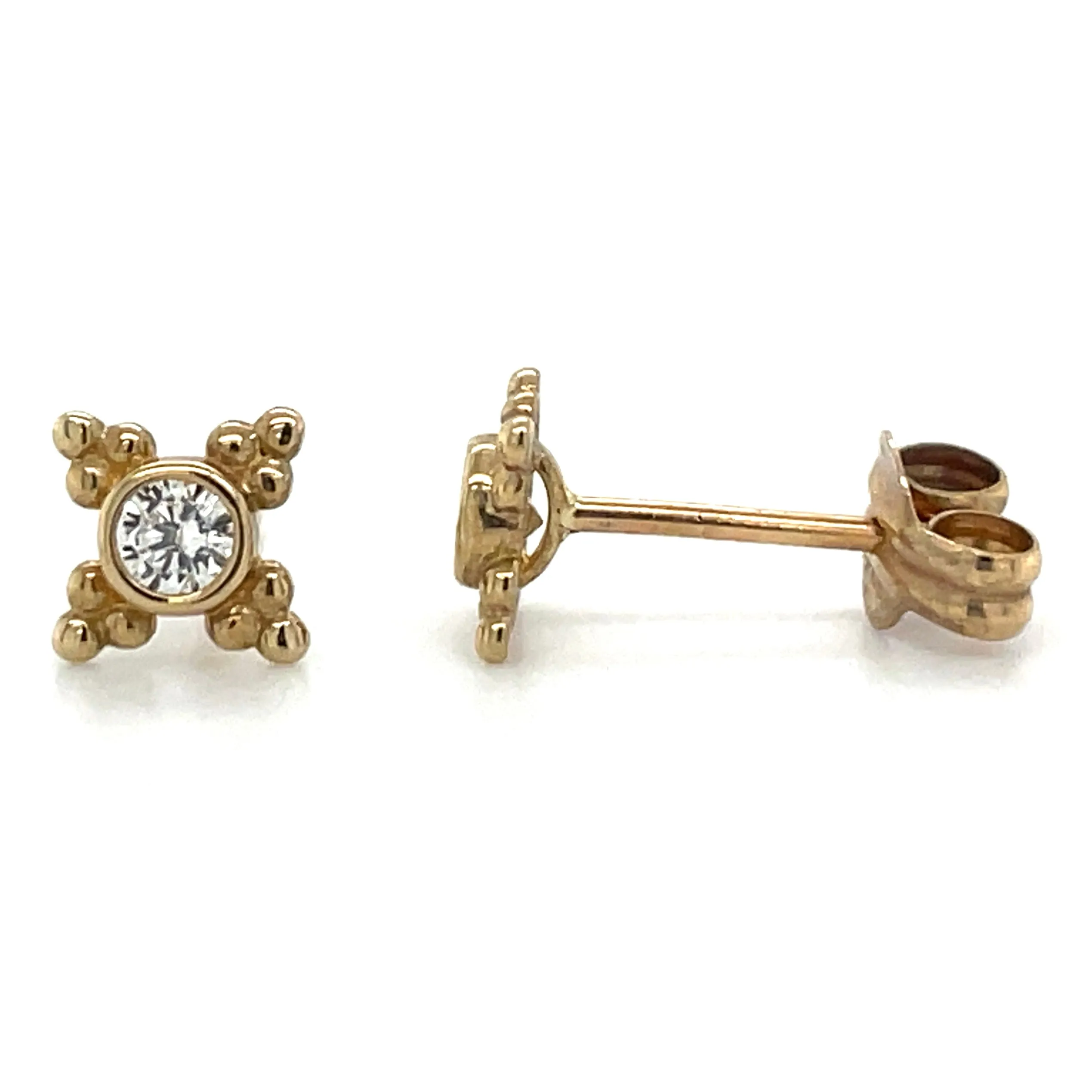 9ct Yellow Gold Cz & Bubble Design Stud Earrings