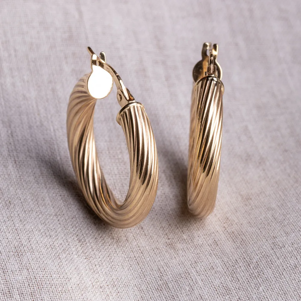 9ct Yellow Gold Textured Hoop Earrings