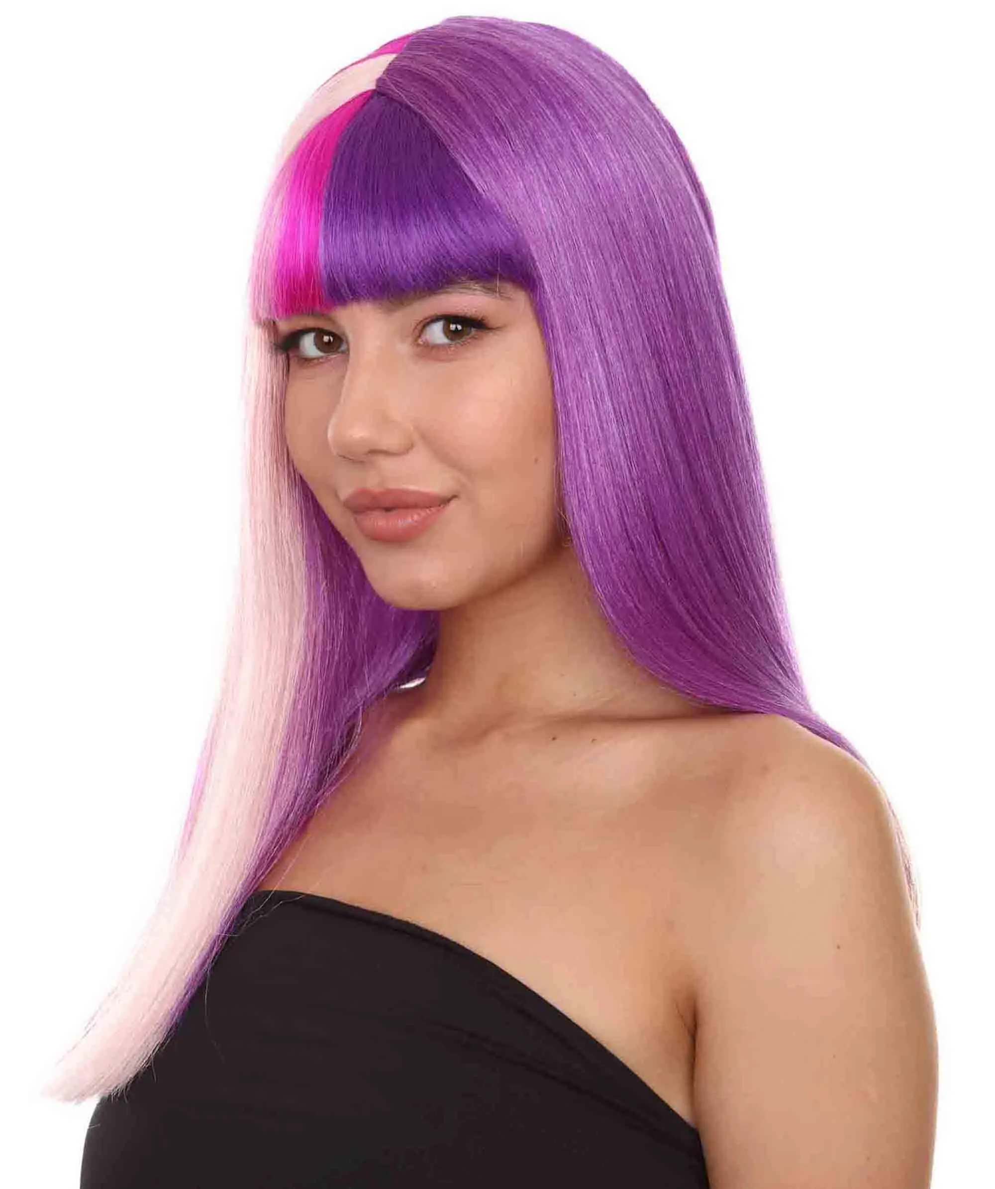 Adult Women's 17" Inch Medium Length Halloween Colorful Pony Costume Wig, Synthetic Soft Fiber Brony MultiColor Hair, Perfect for your next Festival and Group Anime Party!