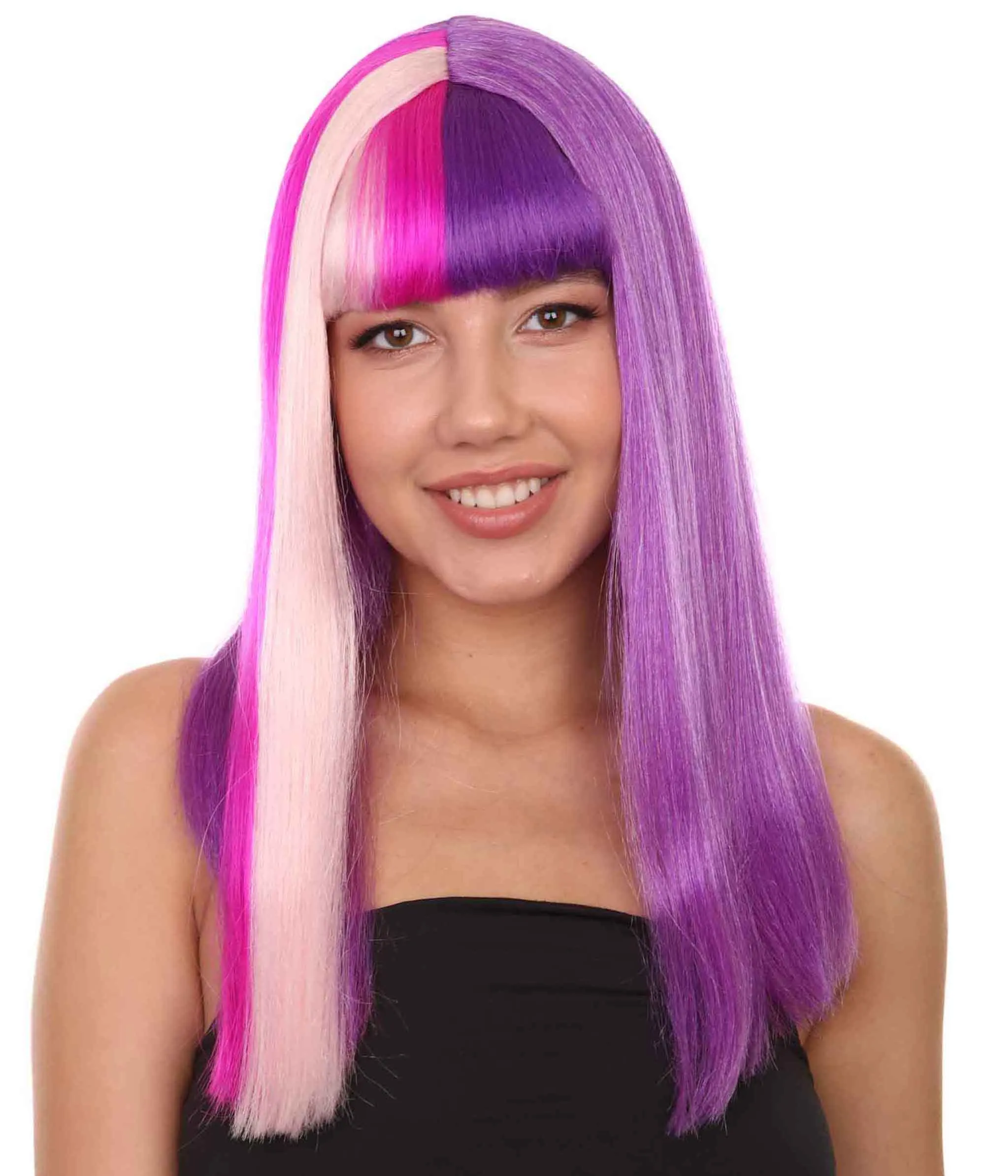 Adult Women's 17" Inch Medium Length Halloween Colorful Pony Costume Wig, Synthetic Soft Fiber Brony MultiColor Hair, Perfect for your next Festival and Group Anime Party!