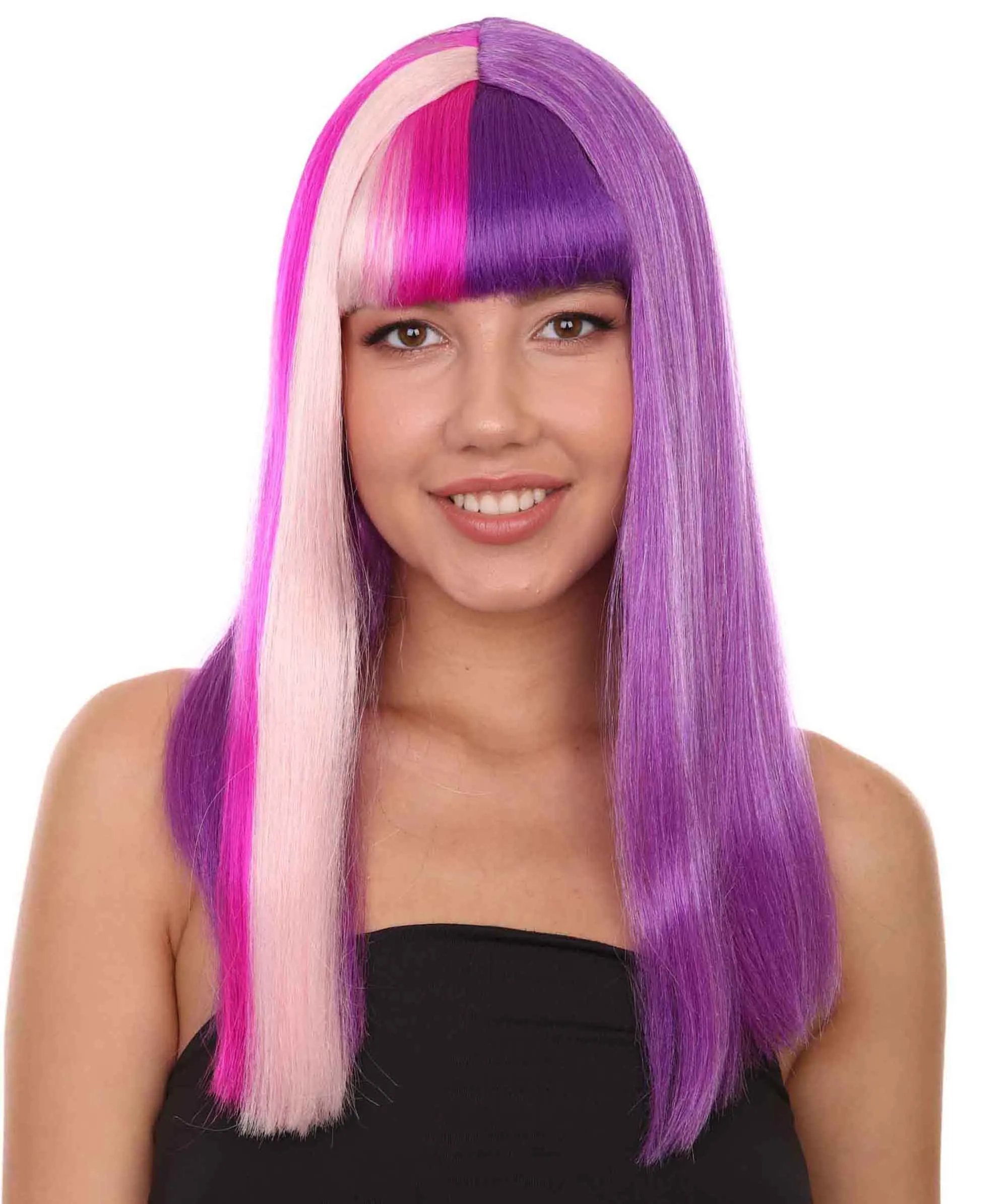 Adult Women's 17" Inch Medium Length Halloween Colorful Pony Costume Wig, Synthetic Soft Fiber Brony MultiColor Hair, Perfect for your next Festival and Group Anime Party!