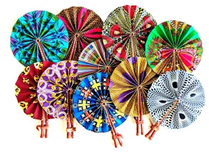 African Print Fabric | Folding Fans | Leather Handle