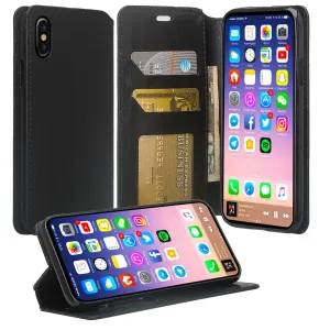 Apple iPhone XR Case, Apple A1984 Case, Faux Leather Magnetic Flip Fold [Kickstand] Protective Wallet Case Cover - Black