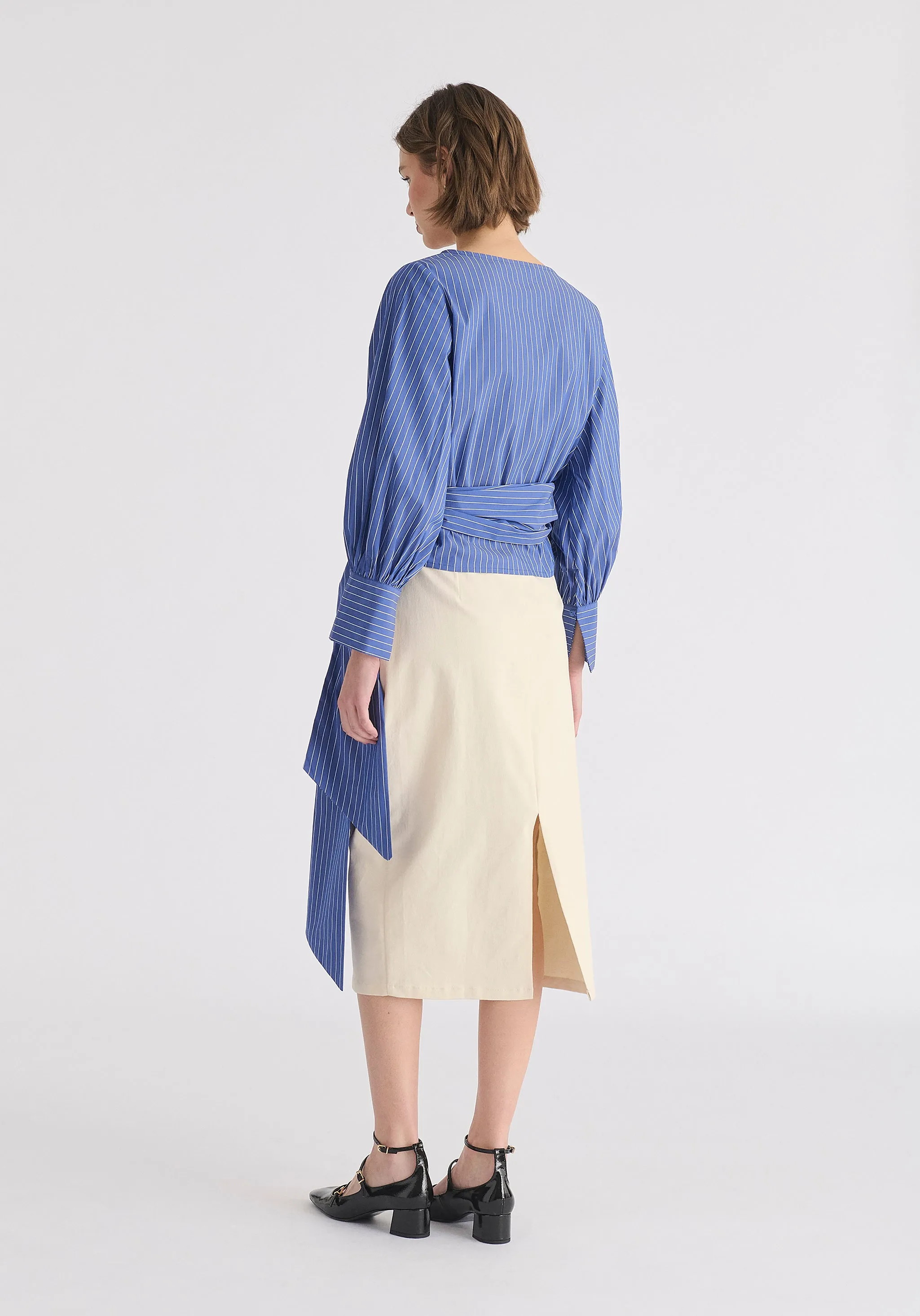 Asymmetric Midi Skirt with Button Details