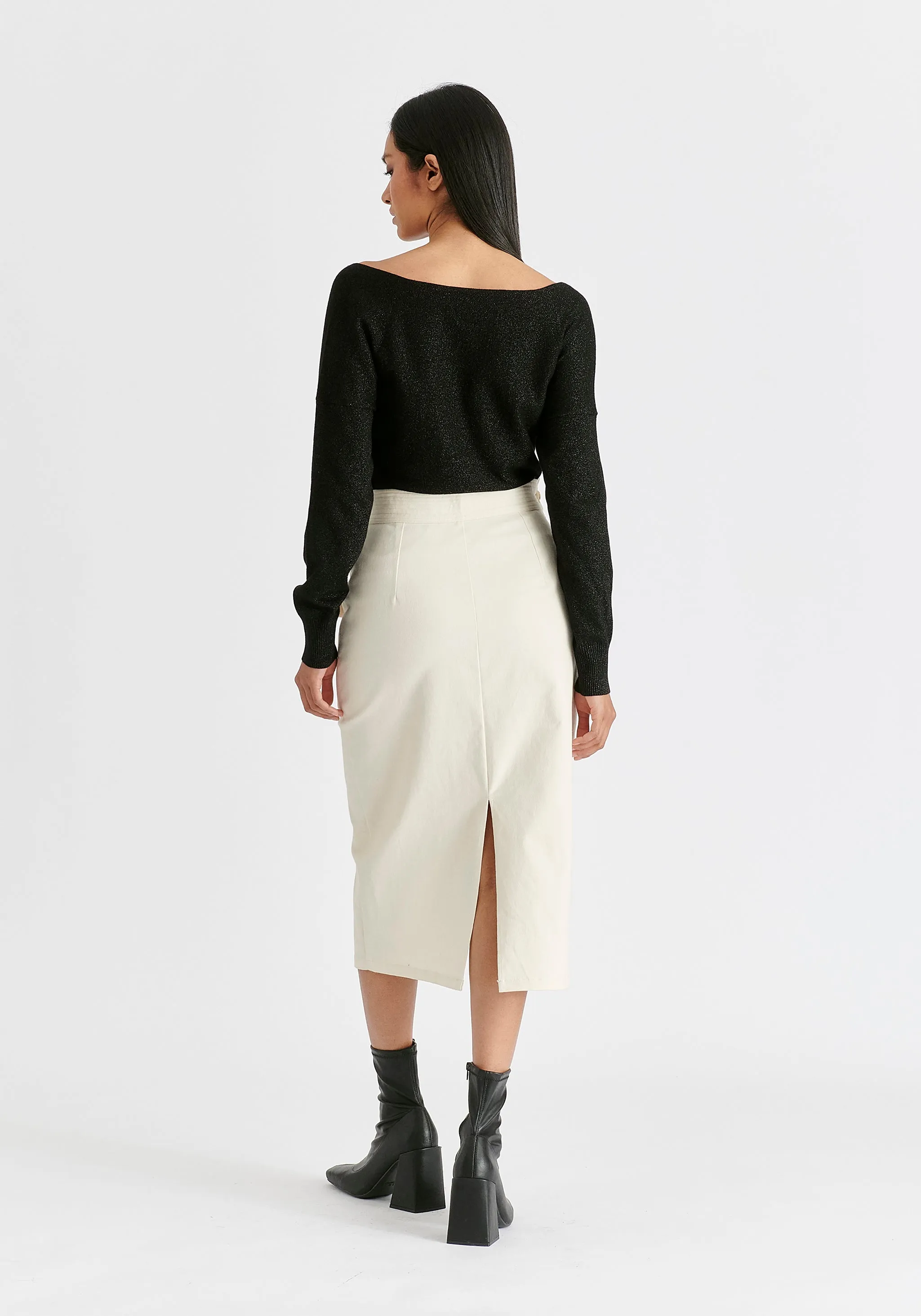 Asymmetric Midi Skirt with Button Details