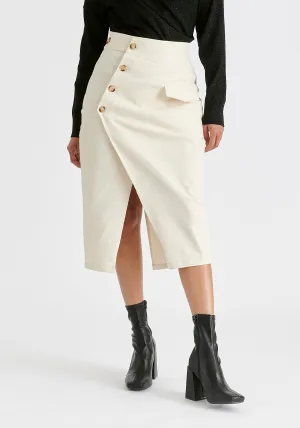 Asymmetric Midi Skirt with Button Details