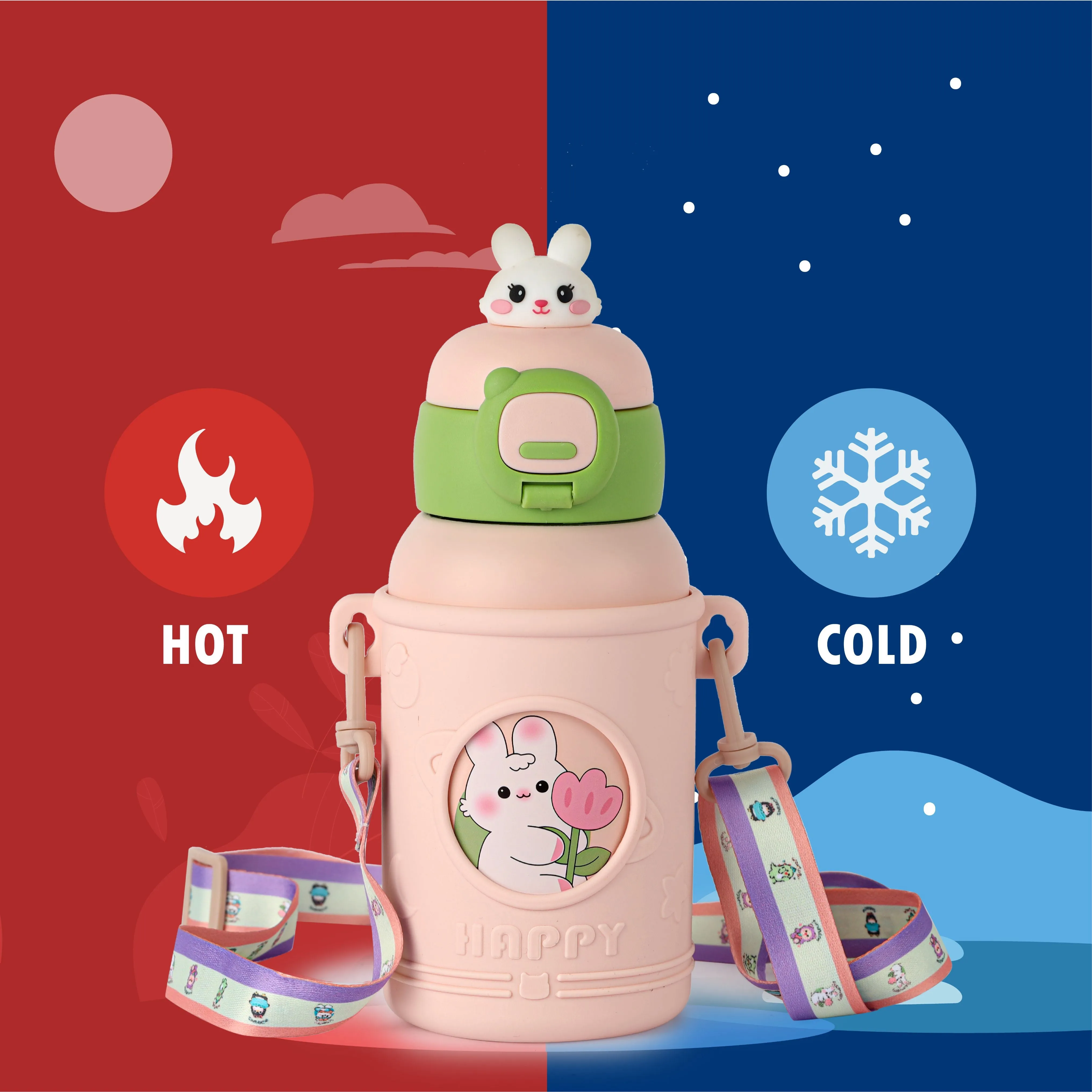 Babybop Hot & Cold Stainless Steel Kids Water Bottle, 500ml