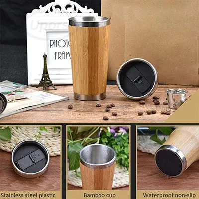 Bamboo Stainless Steel Coffee Mug with Leak-Proof Cover