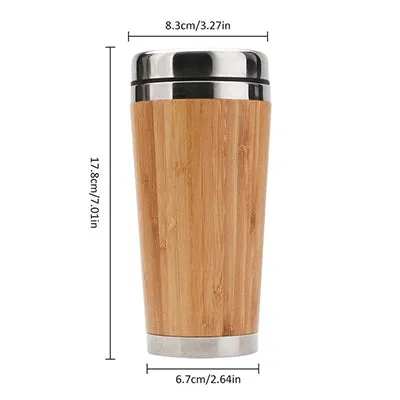 Bamboo Stainless Steel Coffee Mug with Leak-Proof Cover