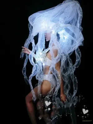 bar GOGO stage DS set Performance costume LED luminous jellyfish hat luminous bikini set