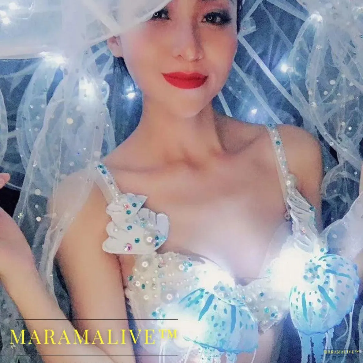 bar GOGO stage DS set Performance costume LED luminous jellyfish hat luminous bikini set