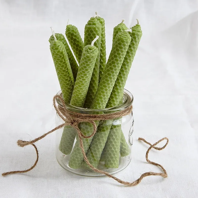 Beeswax Candles, Light Green, 4 pcs