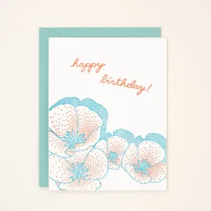 Birthday Poppies Letterpress Card - made without electricity or paper, sustainable