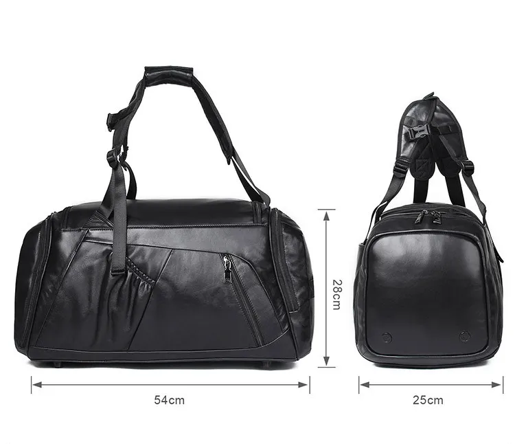 Black Causal Cowhide Leather Duffle Bags for Traveling 6010