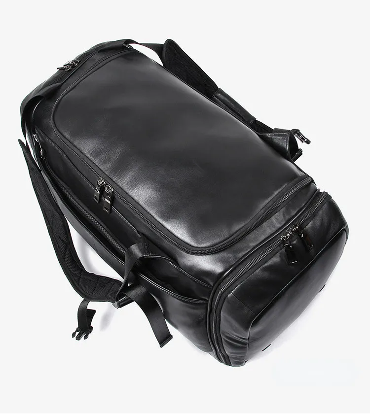 Black Causal Cowhide Leather Duffle Bags for Traveling 6010