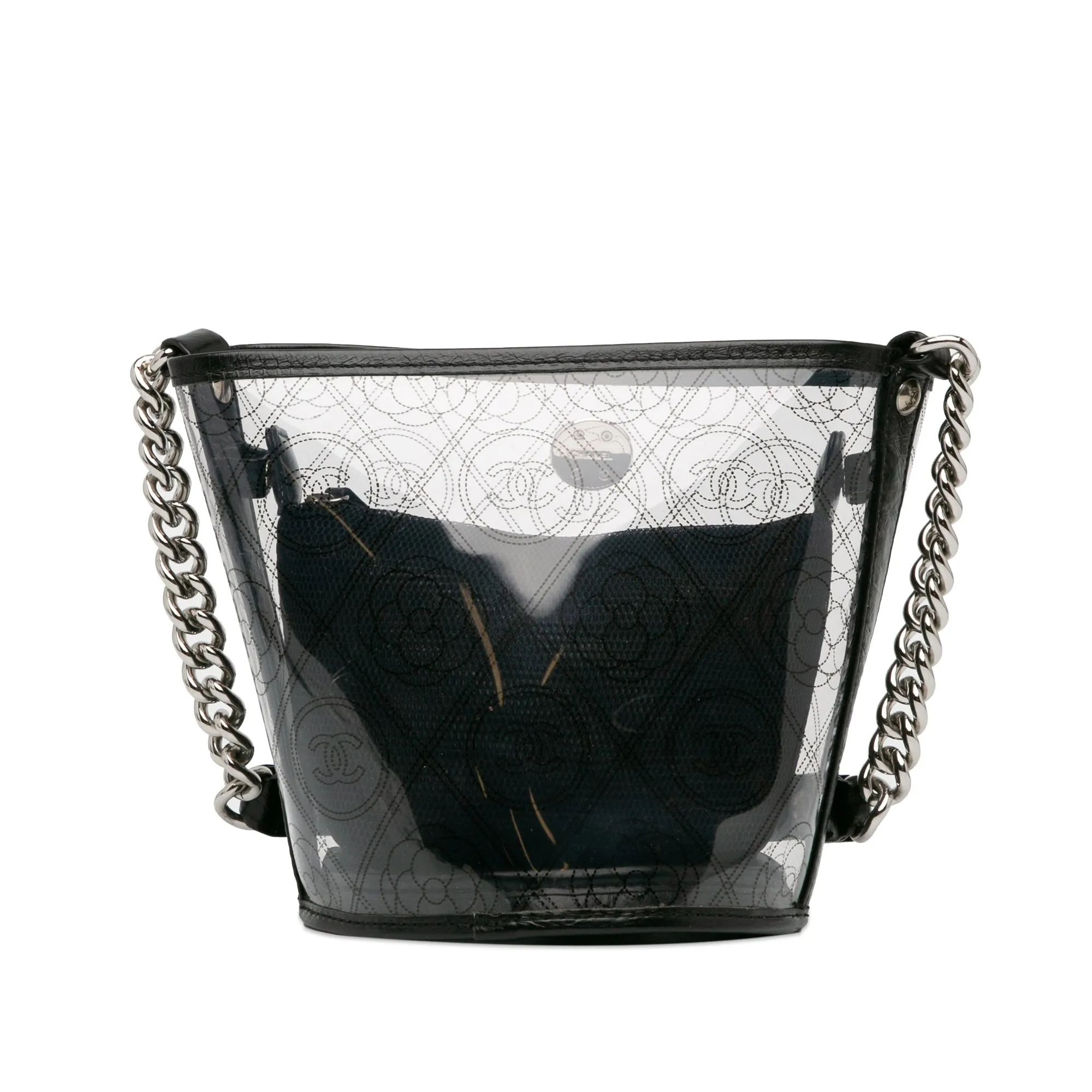 Black Chanel Crumpled Calfskin PVC Camellia Bucket