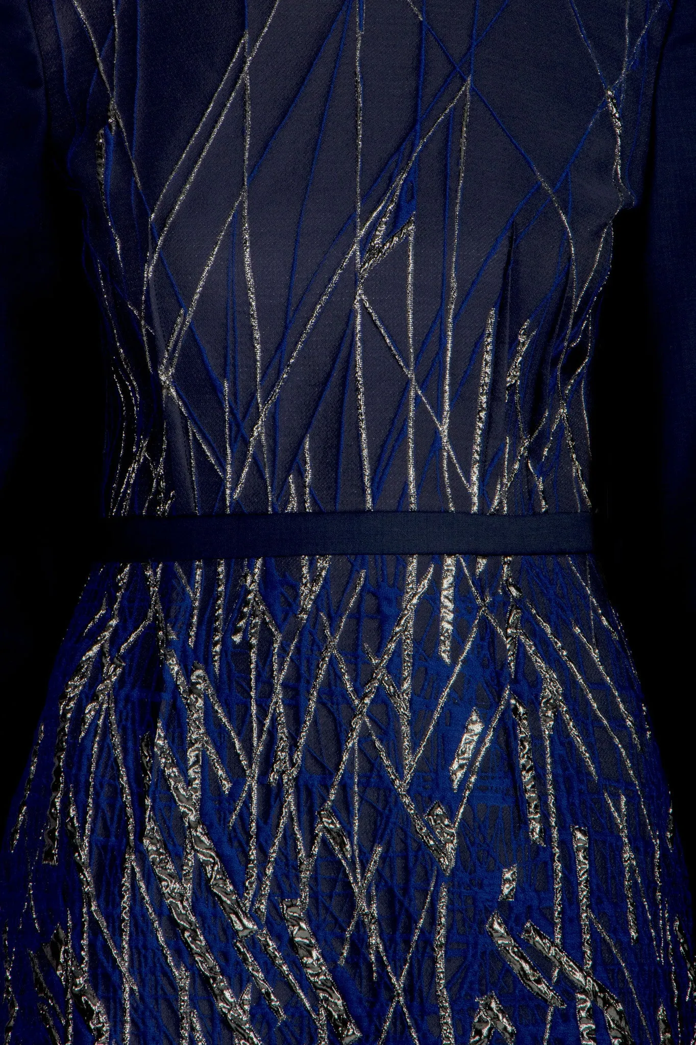 Blue evening dress with metallic details