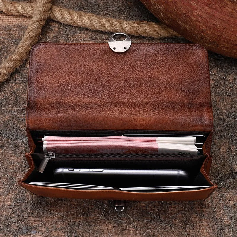 Brown Classic womens Leather Flip Long Wallet Phone Wallet Clutch Wallet for Ladies