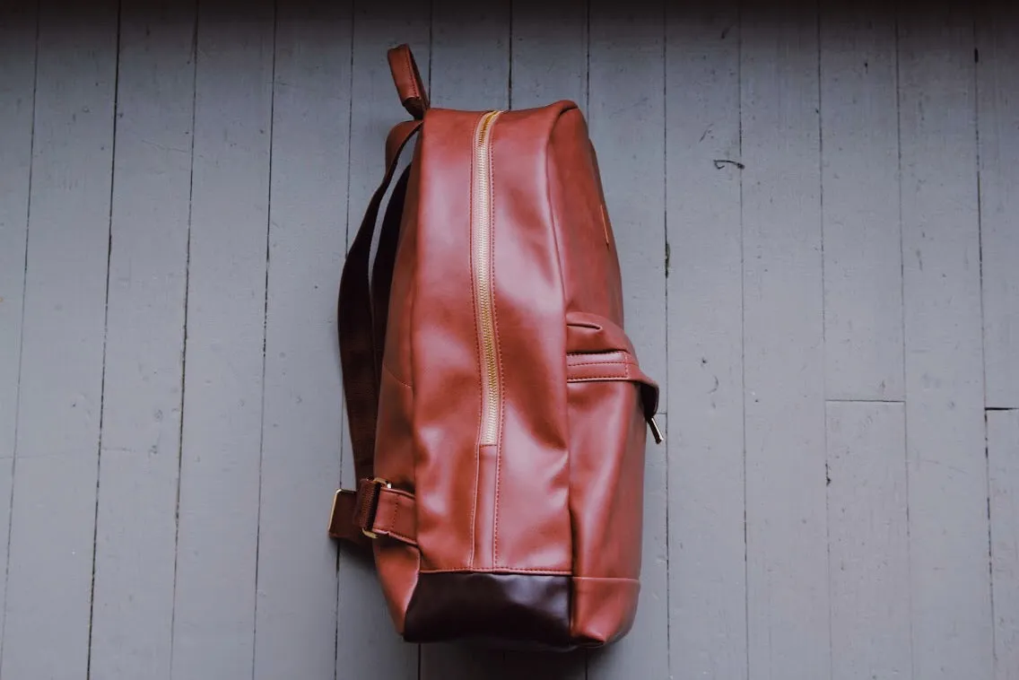 Brown Faux Leather Backpack