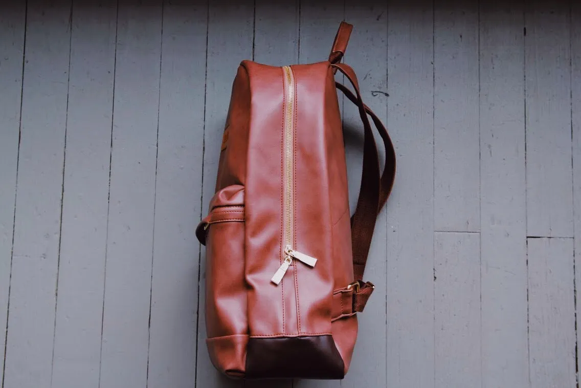 Brown Faux Leather Backpack