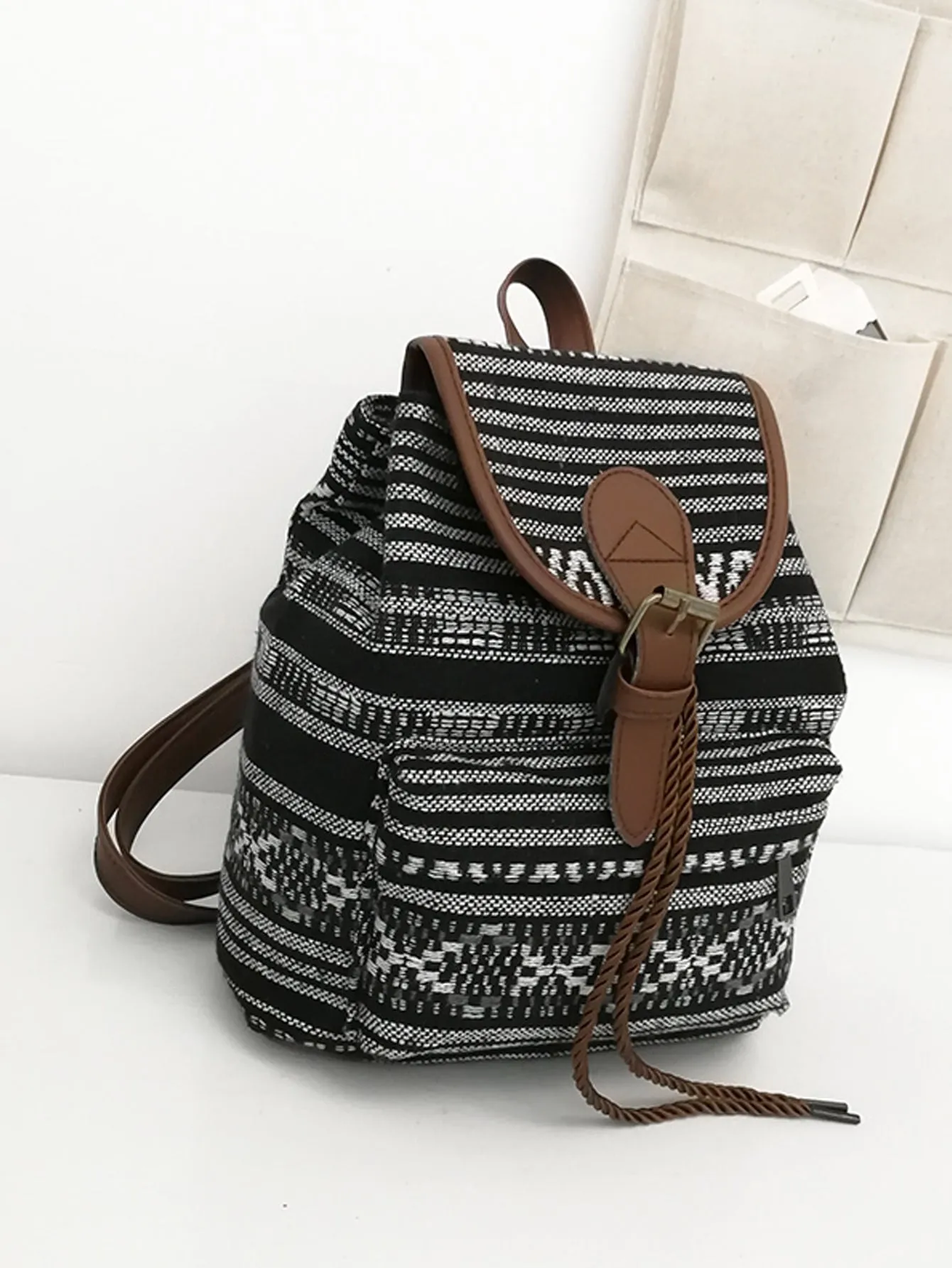 Buckle Decor Pocket Front Flap Backpack