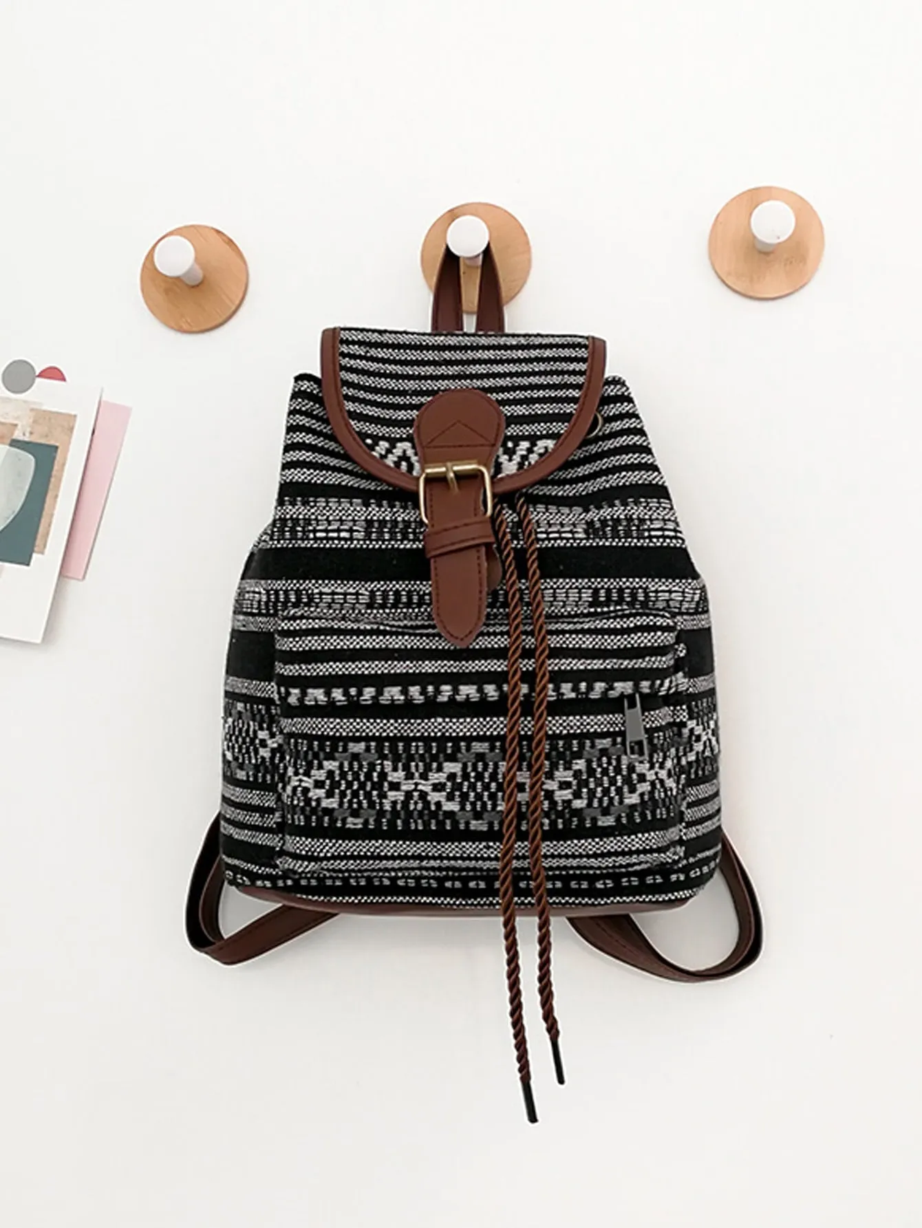 Buckle Decor Pocket Front Flap Backpack