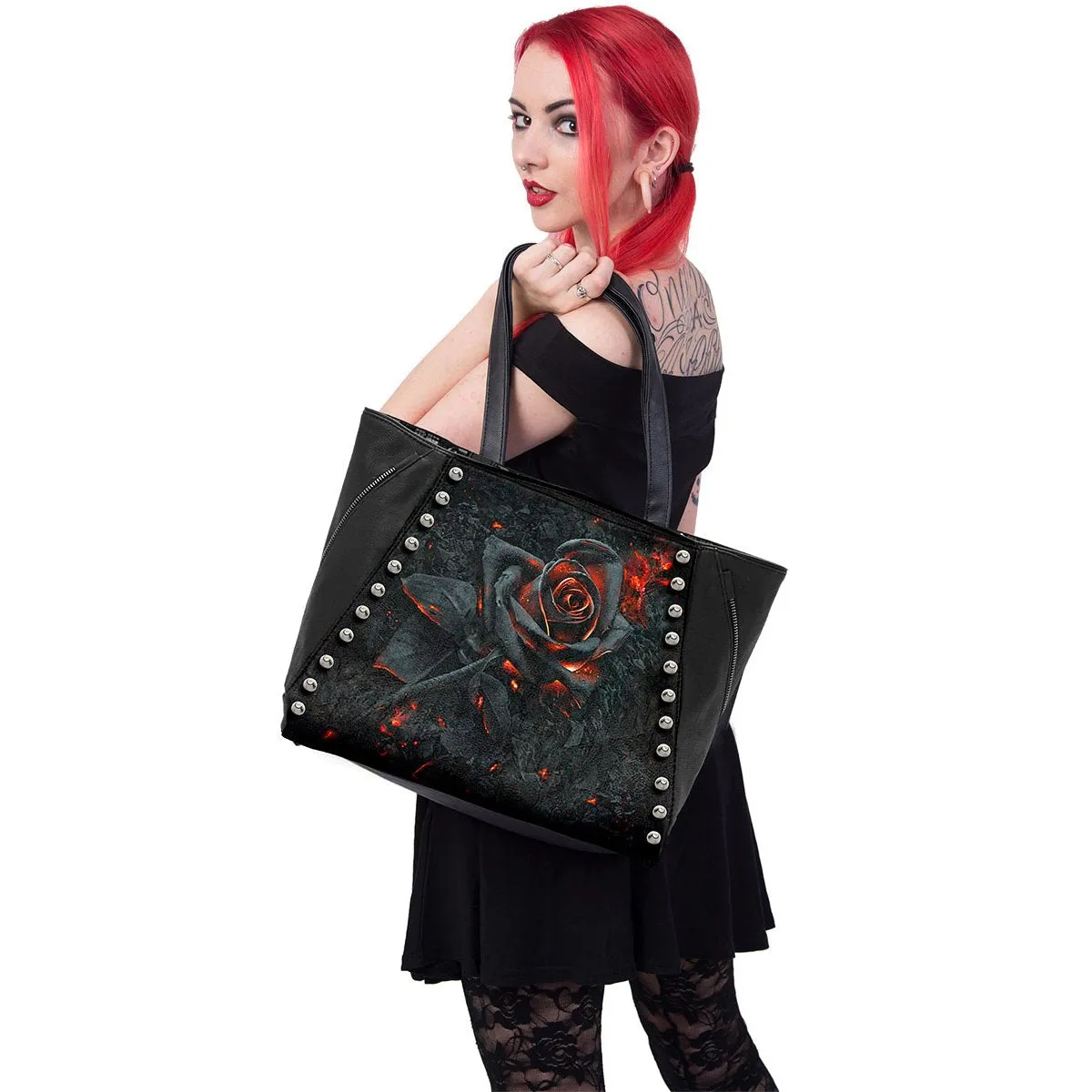 BURNT ROSE - Tote Bag - Top quality PU Leather Studded