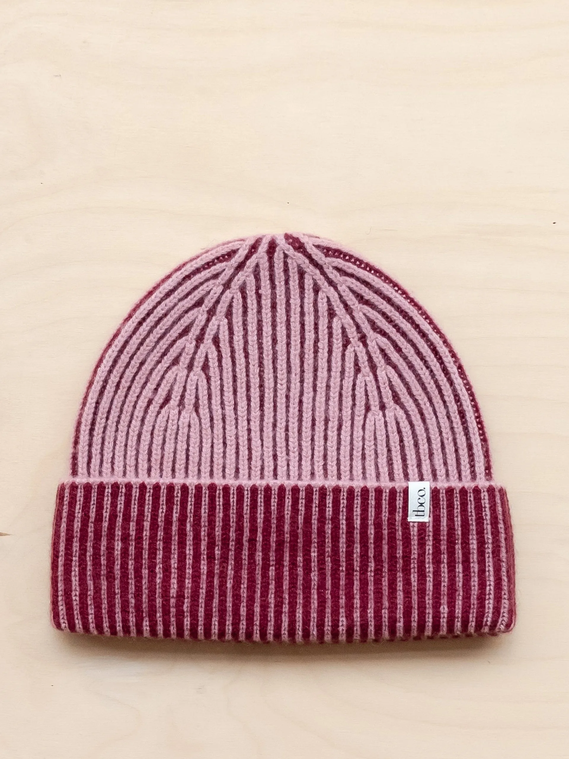 Cashmere and merino two-tone beanie in pink