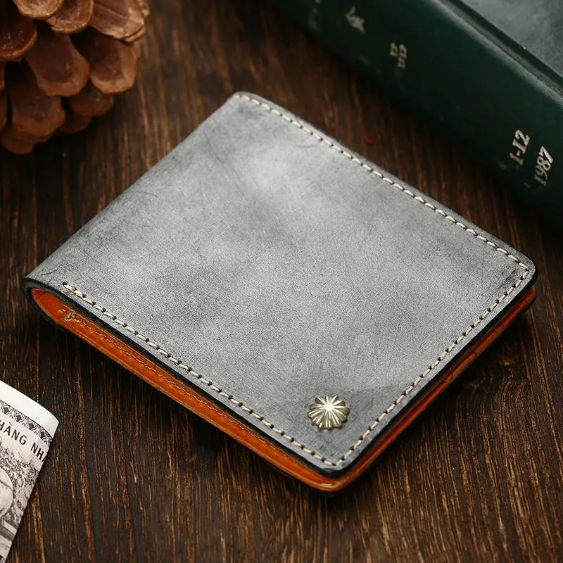 Casual Handmade Mens Black billfold Wallet Red Bifold Card Wallet Small Wallet For Men